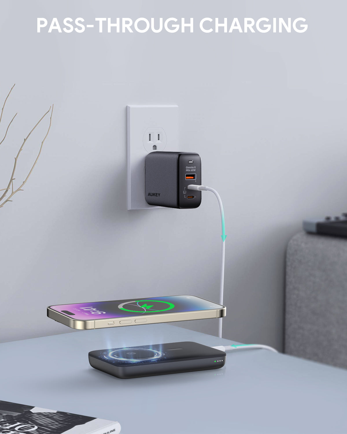 AUKEY PB-MS01 MagFusion 6700mAh 20W Magnetic Wireless Charging Power Bank USB C-C  Included Gray