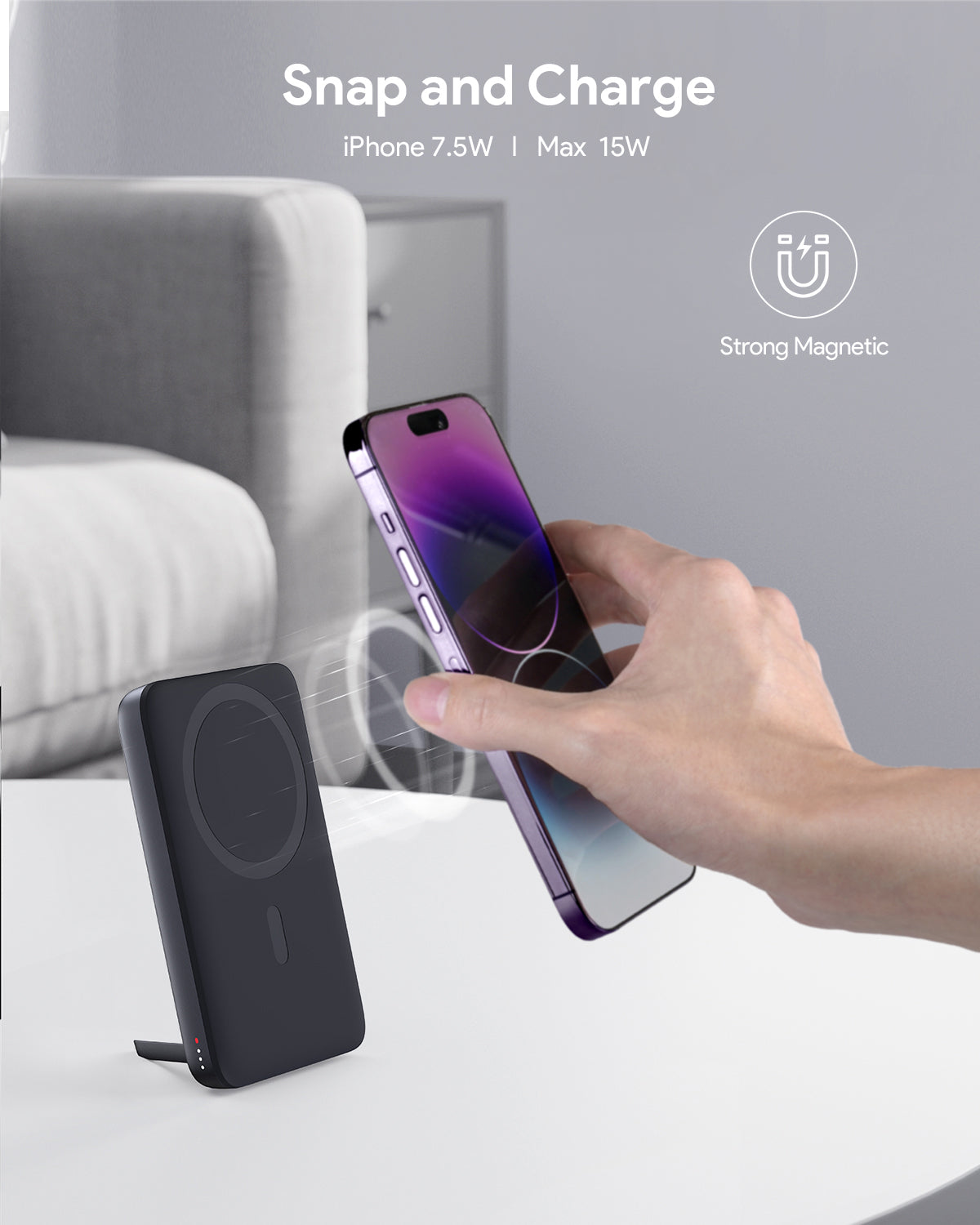 AUKEY PB-MS02 MagFusion 10000mAh 30W Magnetic Wireless Charging Power Bank USB C-C  Included Gray