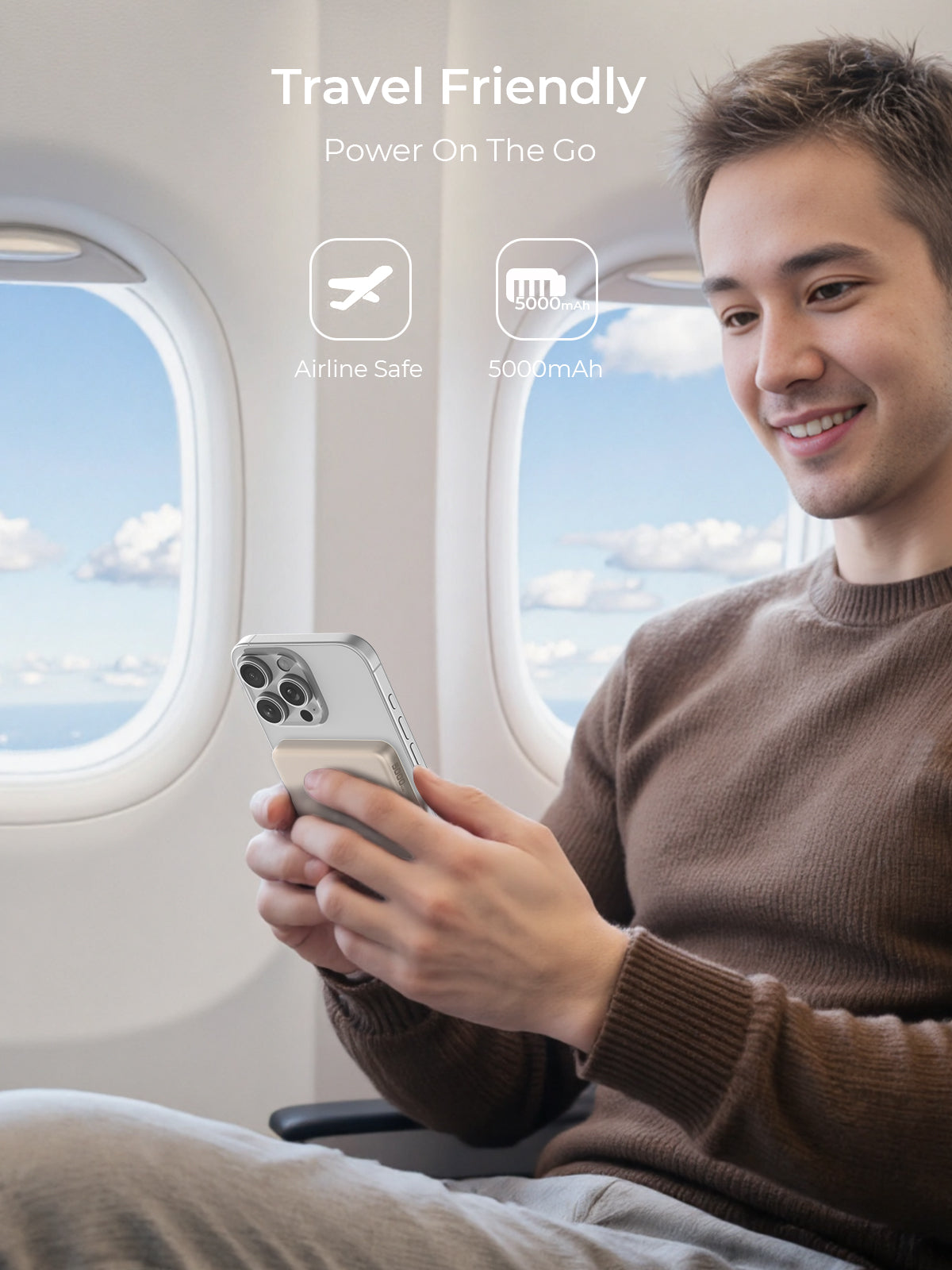 AUKEY MagFusion M 5000 20W Qi2 magnetic wireless power bank for travel use.