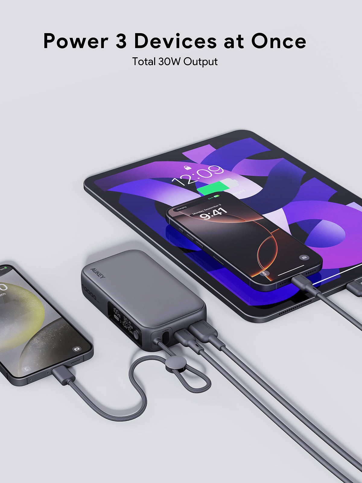 AUKEY PB-Y47 Spark Sling 10000 Compact Fast Charging Power Bank  with Built-in USB-C Cable