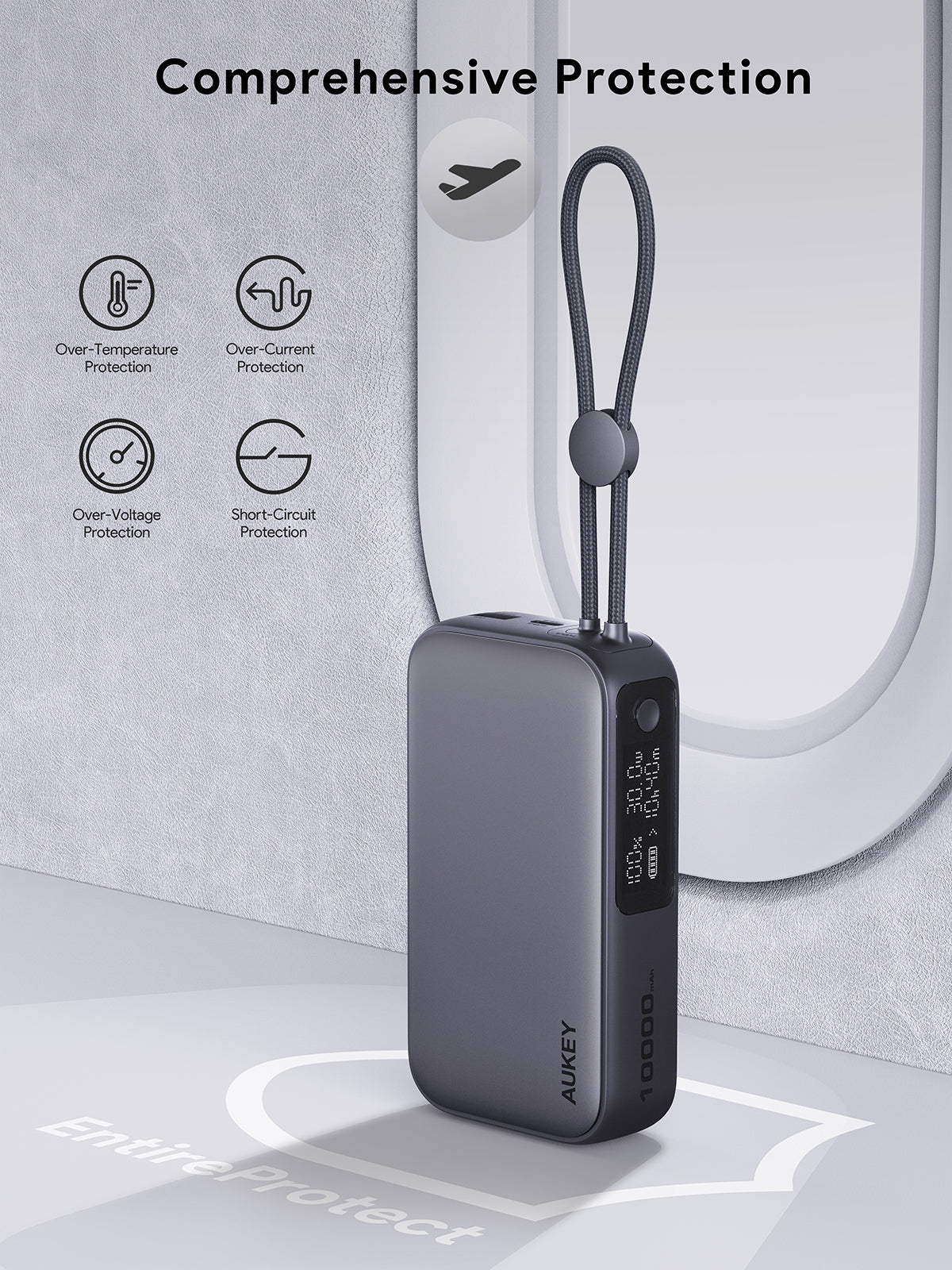AUKEY PB-Y47 Spark Sling 10000 Compact Fast Charging Power Bank  with Built-in USB-C Cable