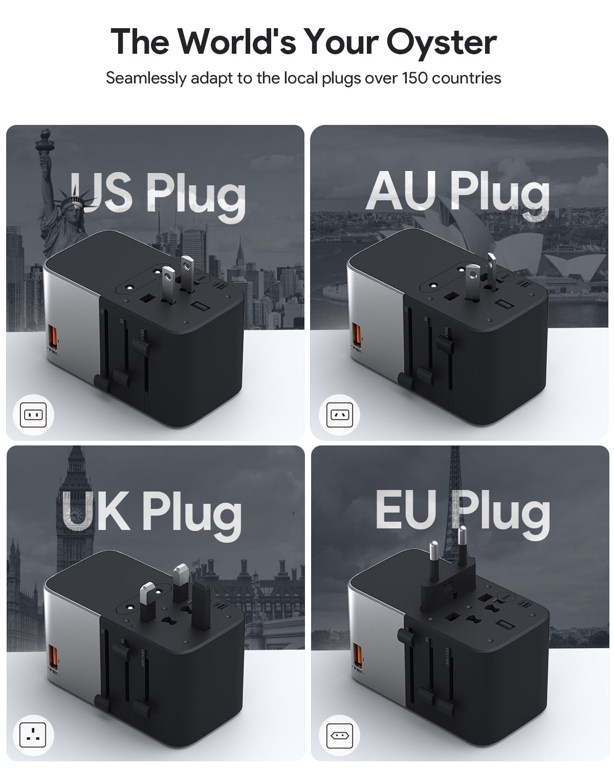 AUKEY PA-TA09A Travel Mate 100W GaN Universal Adapter with USB Ports