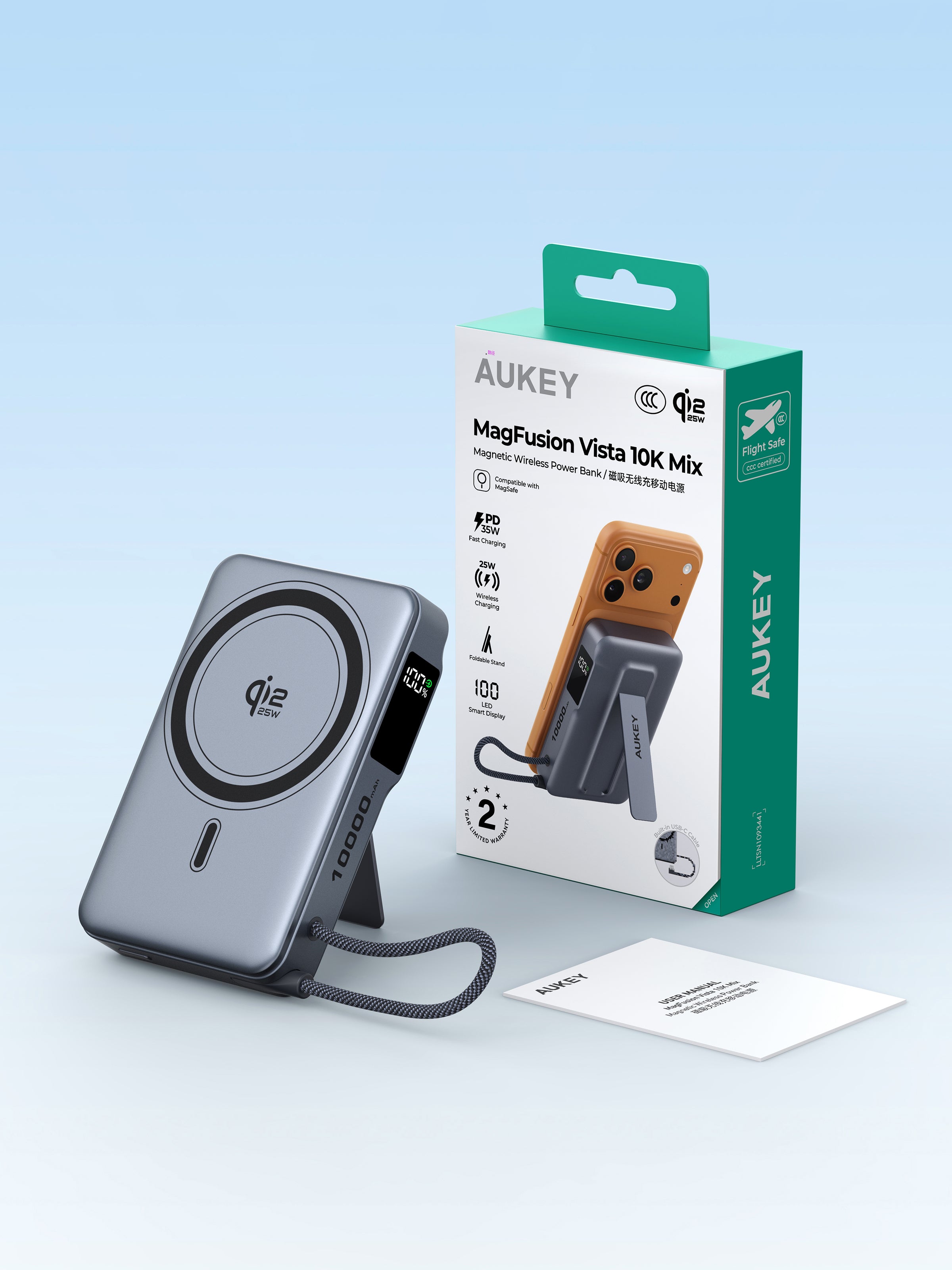 AUKEY MagFusion Vista 10000 Mix Qi2.2 Magnetic Wireless Power Bank with Multiple Functions PA-MS24