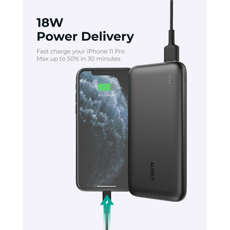 AUKEY PB-N73S 18W PD USB C Portable Charger Black 10000mAh