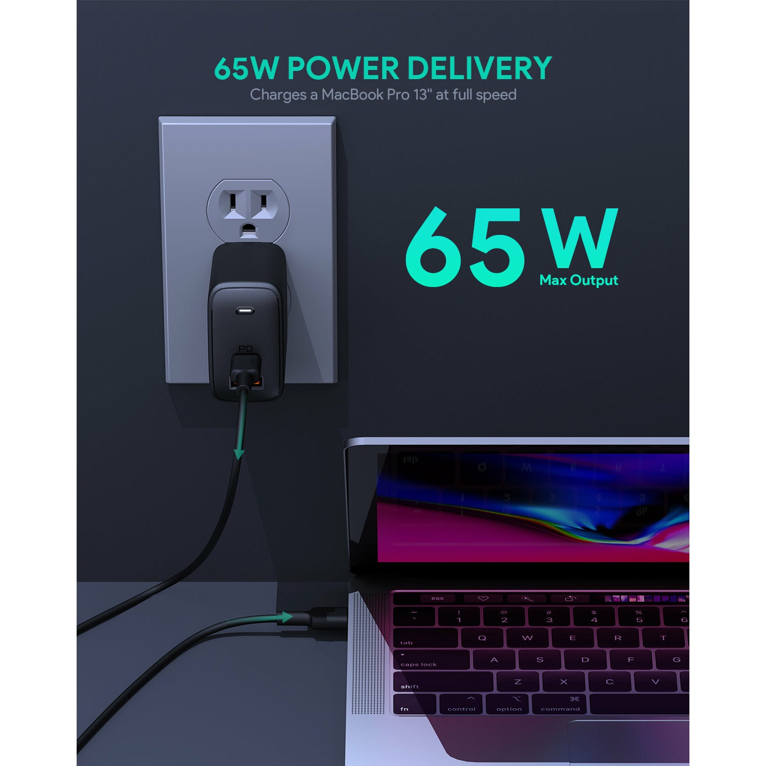 AUKEY PA-B3 VoltApex Mix 65W 2-Port PD Charger with GaN Power Tech