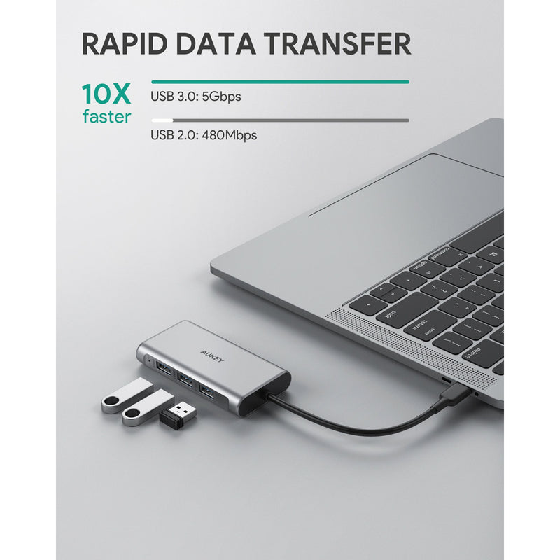 AUKEY CBC91 8 in 1 USB C Hub with 4K HDMI, Gigabit Ethernet Port Silver