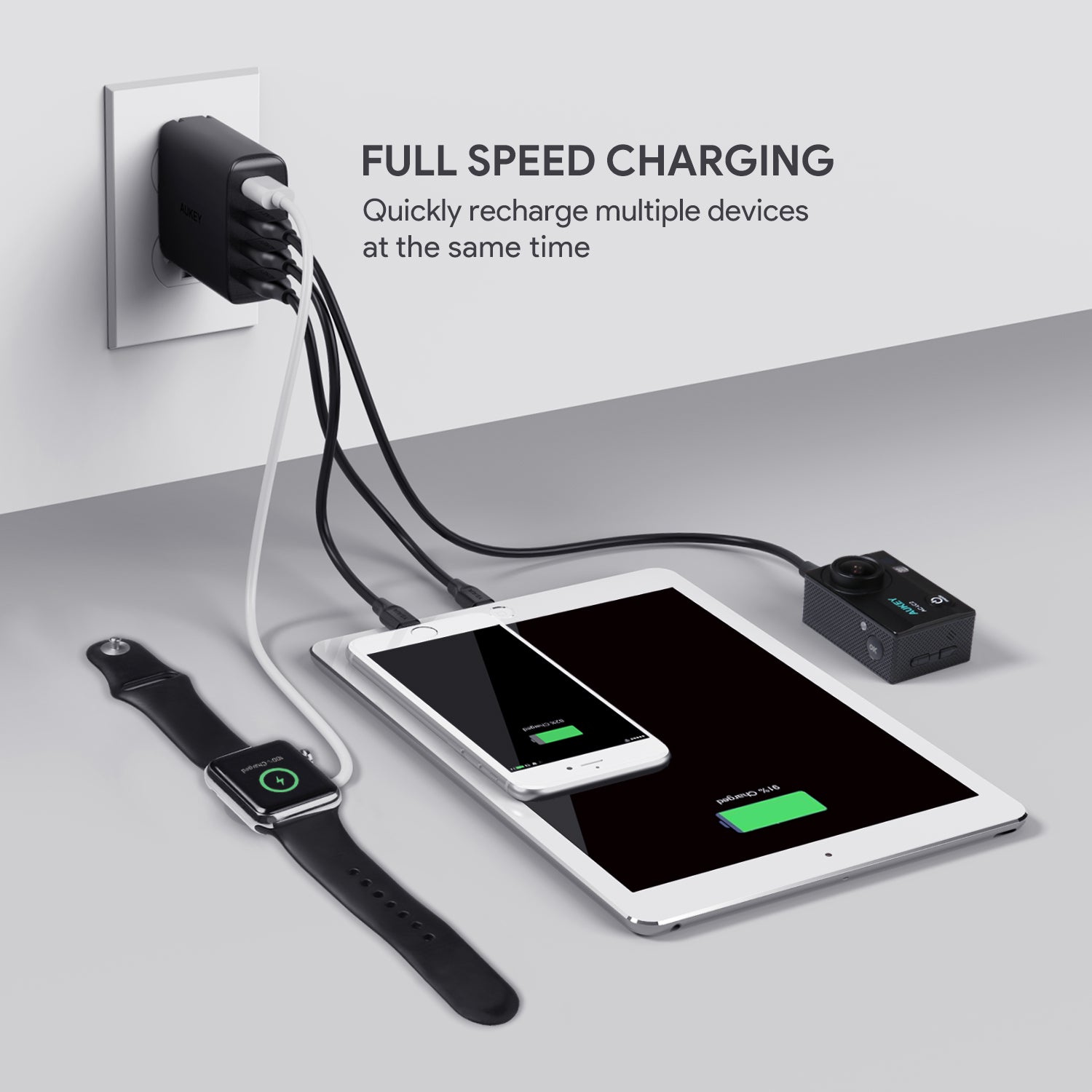 AUKEY USB Wall Charger 4 Ports with Foldable Plug