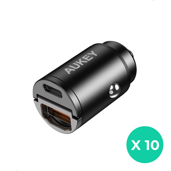 AUKEY CC-A3 Dual-Port(USB-C/USB-A) Car Charger - 30W 10-Pack Value Bundle