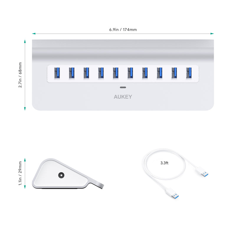 AUKEY CB-H6 USB3.0 Silver 10 interface aluminum alloy HUB hub with LED indicator with adapter ORICO M3H10
