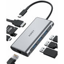 AUKEY CBC91 8 in 1 USB C Hub with 4K HDMI, Gigabit Ethernet Port Silver