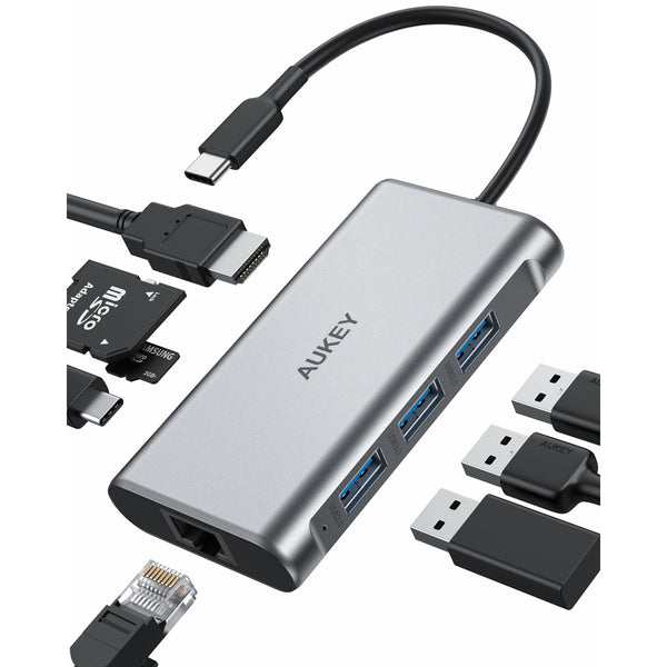 Aukey Bloc Multiprise USB avec 5 Prises, 2 Ports USB, Interrupteur