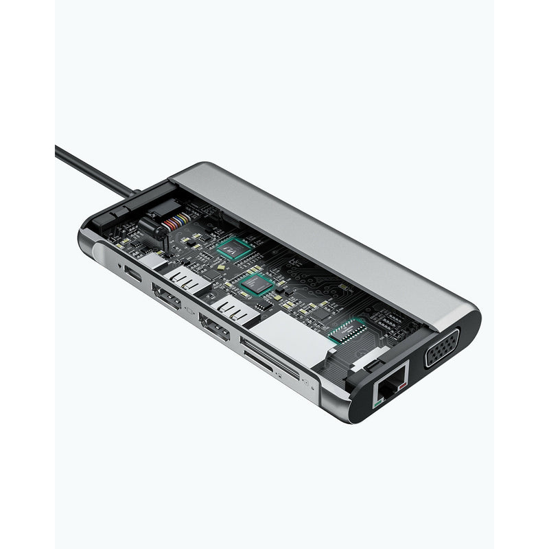 AUKEY CBC78 12 in 1 USB C Hub with Gigabit Ethernet, Dual 4K HDMI, VGA Silver