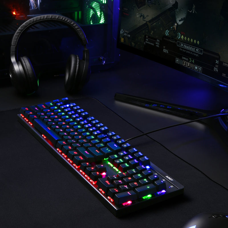 AUKEY KM-G6 Wired Keyboard Mechanical For Windows Gaming PC 104 Keys