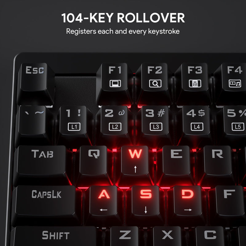 AUKEY KM-G6 Wired Keyboard Mechanical For Windows Gaming PC 104 Keys