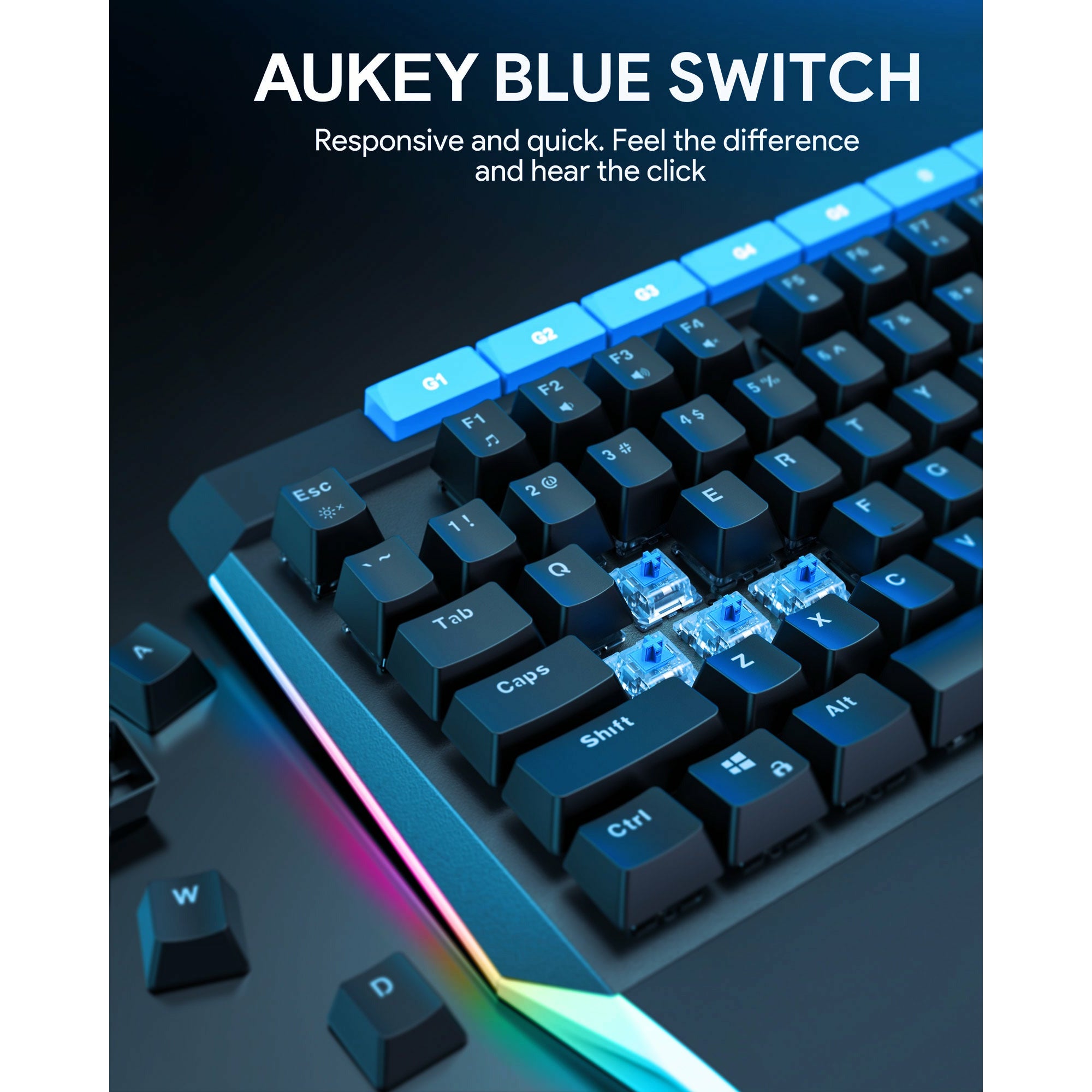 AUKEY KMG17 Mechanical Keyboard Blue Switches 104key with Volume Control Button