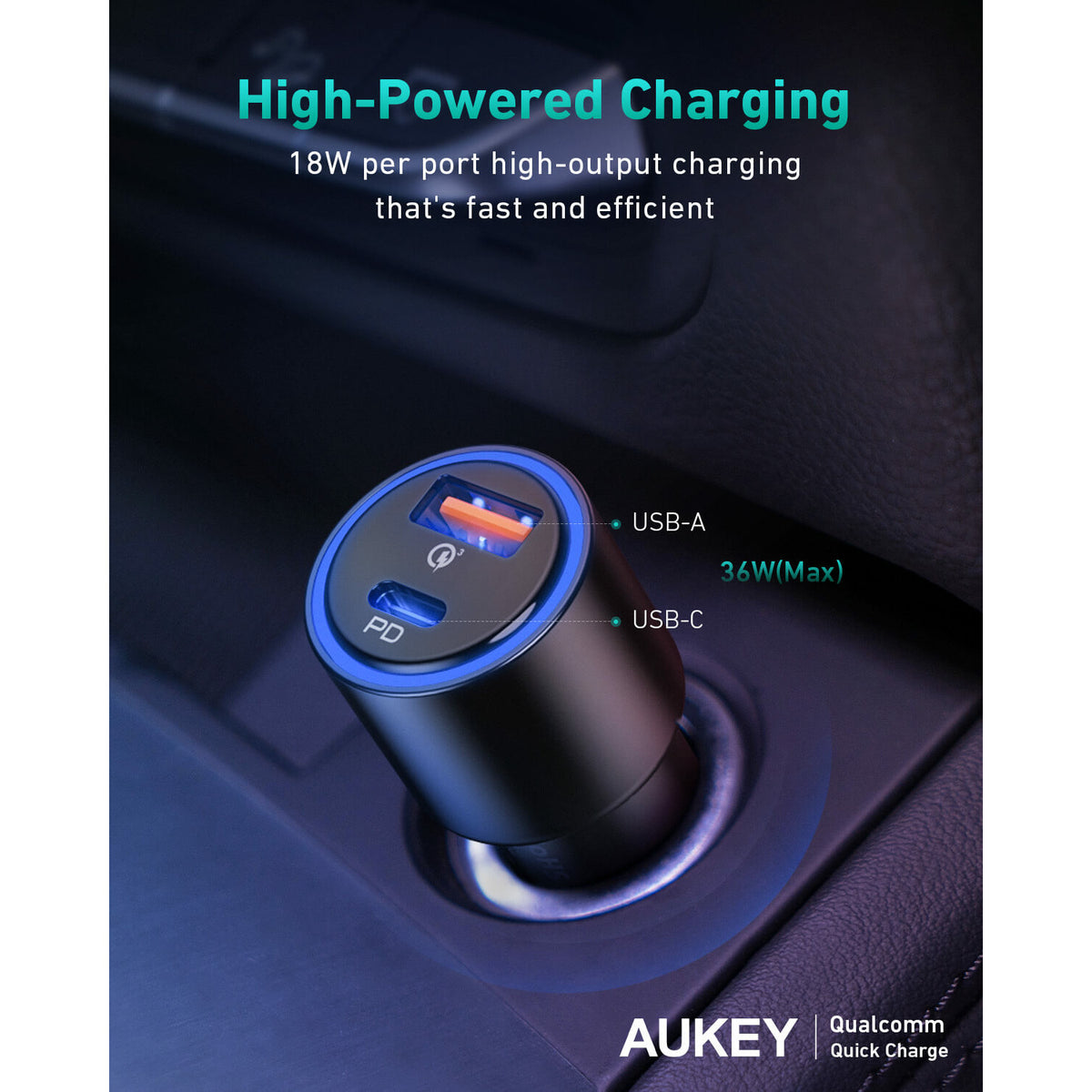 Aukey CC-Y17S Caricatore USB-A 36W LED per auto