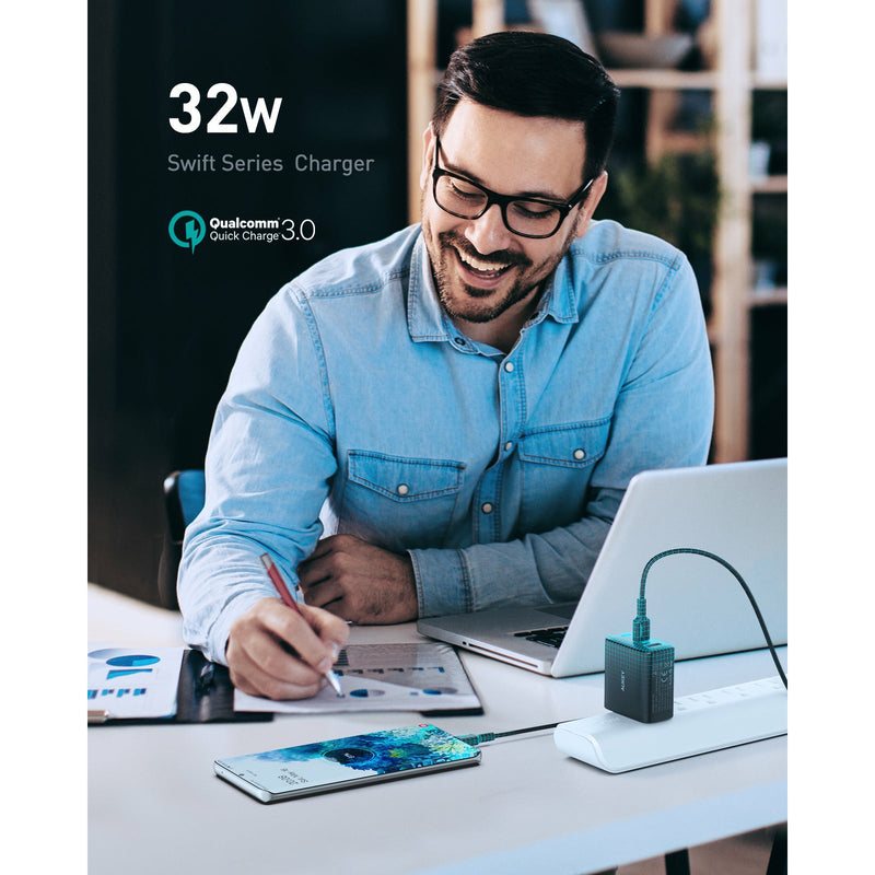 AUKEY PA-F3S Swift Charger Mix 32W Dual-Port Cube Plug Power