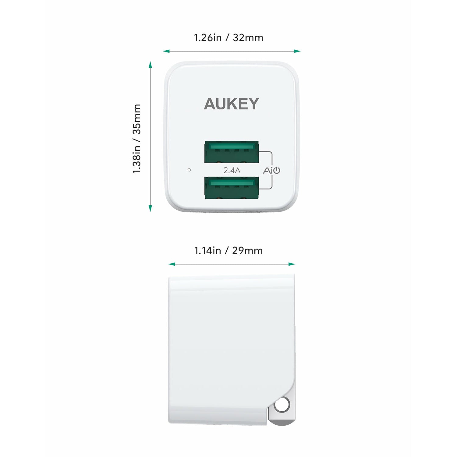 AUKEY Accel Ultra Compact USB Charger Dual USB Port