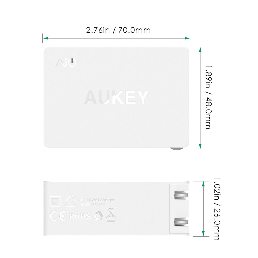 AUKEY 27W Dual-Port Wall Charger with QC 3.0 USB-C
